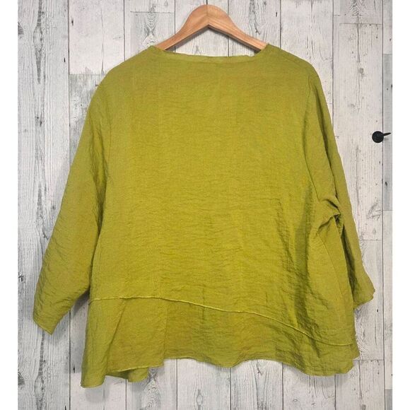 Habitat Lettuce Scoop Neck Lagenlook Asymmetrical Tiered Hem Blouse Sz. L - Picture 3 of 5